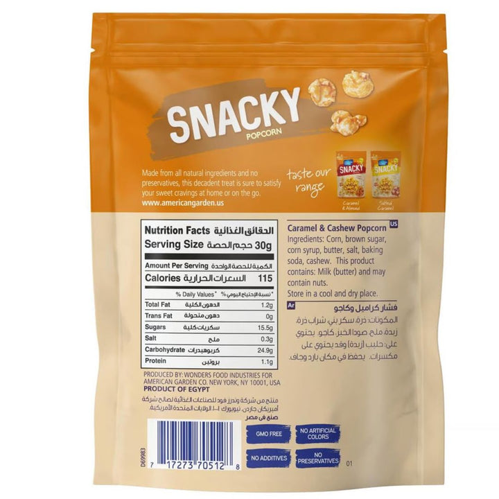 American Garden Snacky Ready-To-Eat Caramel & Cashew Popcorn Gluten Free, 80g