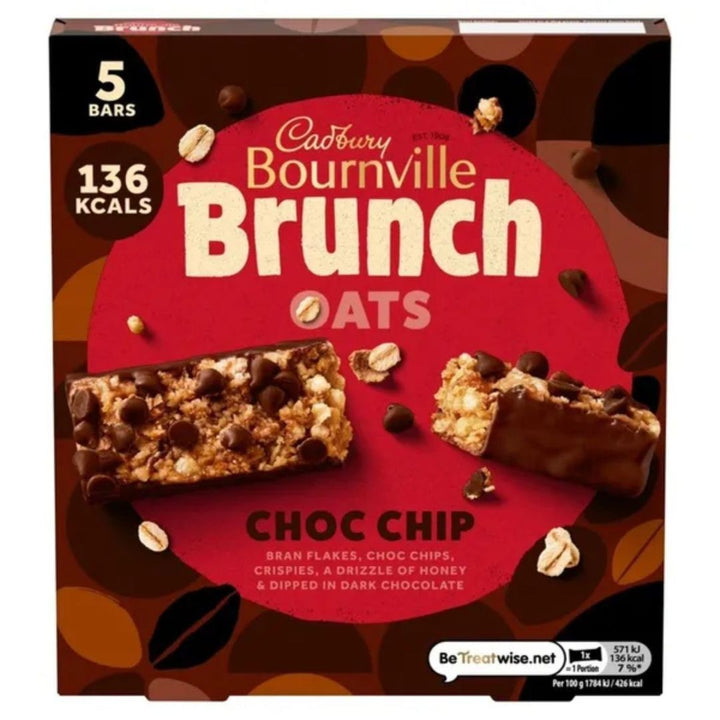 Cadbury Bournville Brunch Oats Choc Chip Honey & Dipped In Dark Chocolate, 5x32g