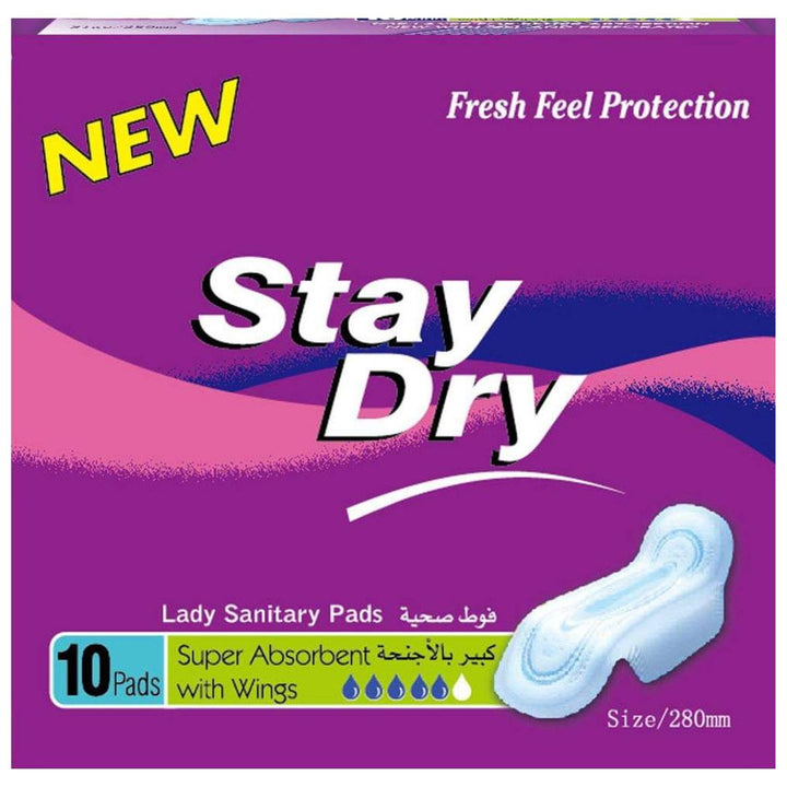 Stay Dry Sanitary Pads With Wings, 10Pads