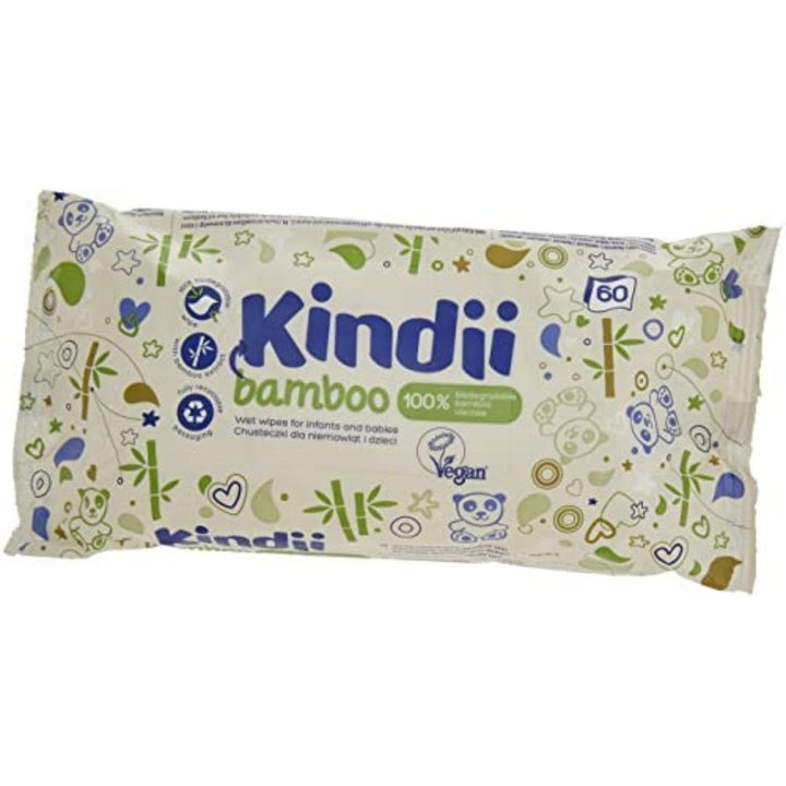 Kindii Biodegradable Bamboo Baby Wet Wipes, 60 Wipes