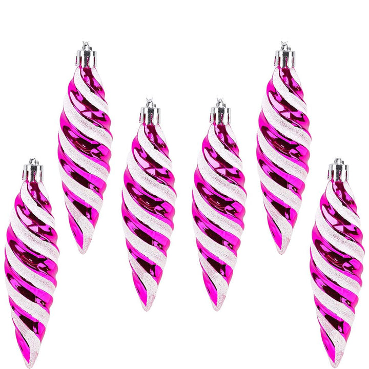 Spiral Shape Design Xmas Hanging Ornaments Pink, 6Pcs, 6cm