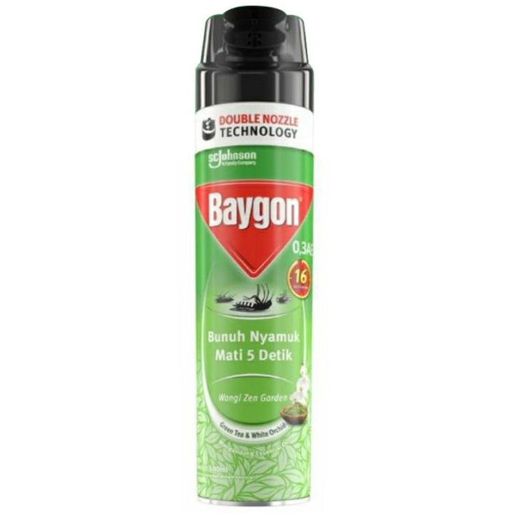 Baygon Spray Contains Essential Oil Green Tea & White Orchid Flavor, 600ml