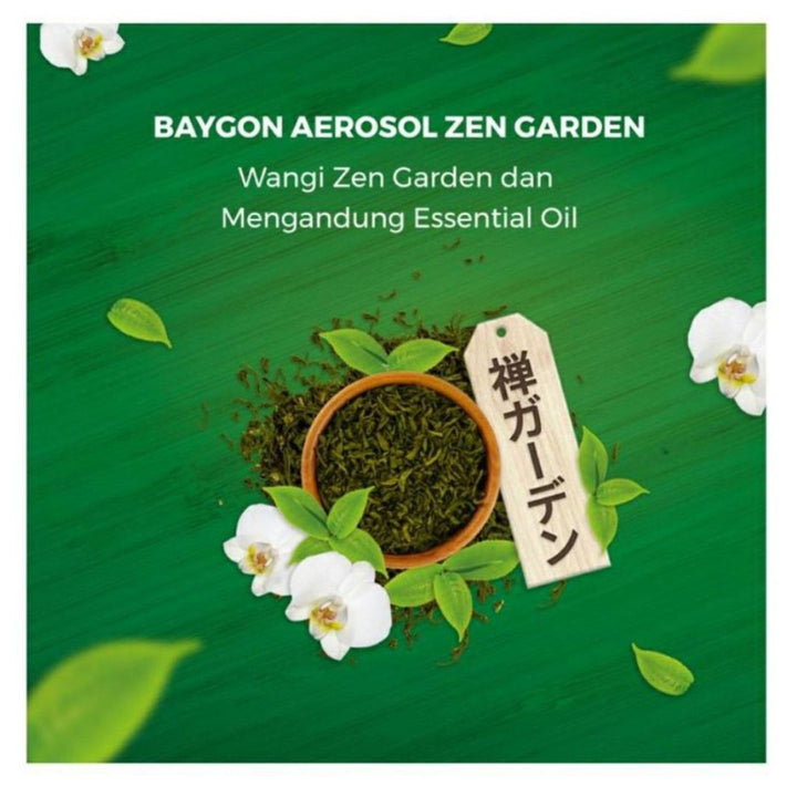 Baygon Spray Contains Essential Oil Green Tea & White Orchid Flavor, 600ml