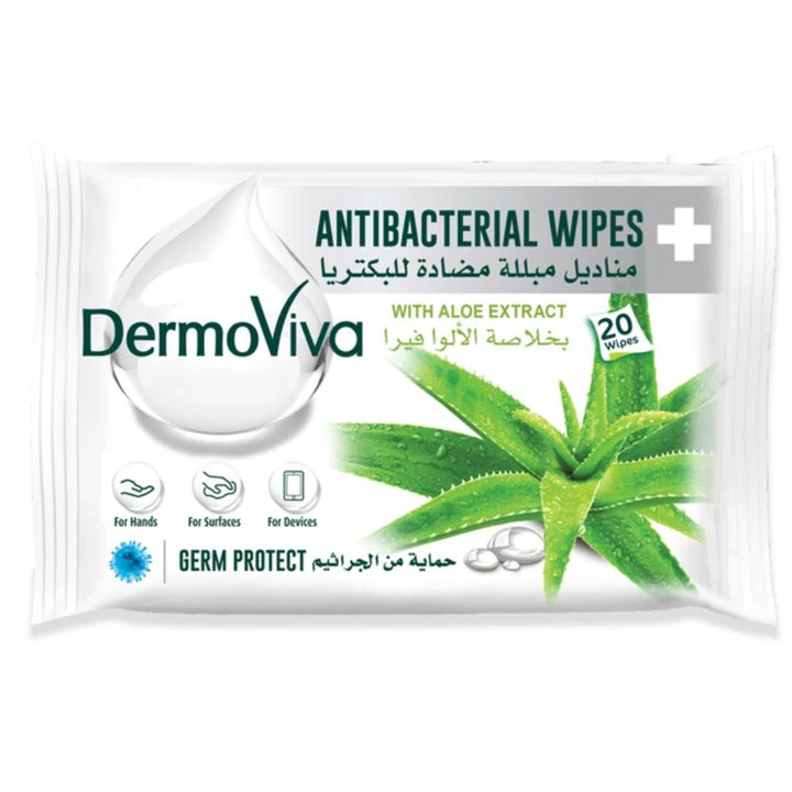 DermoViva Antibacterial wipes with Aloe Vera Extracts, 20pc