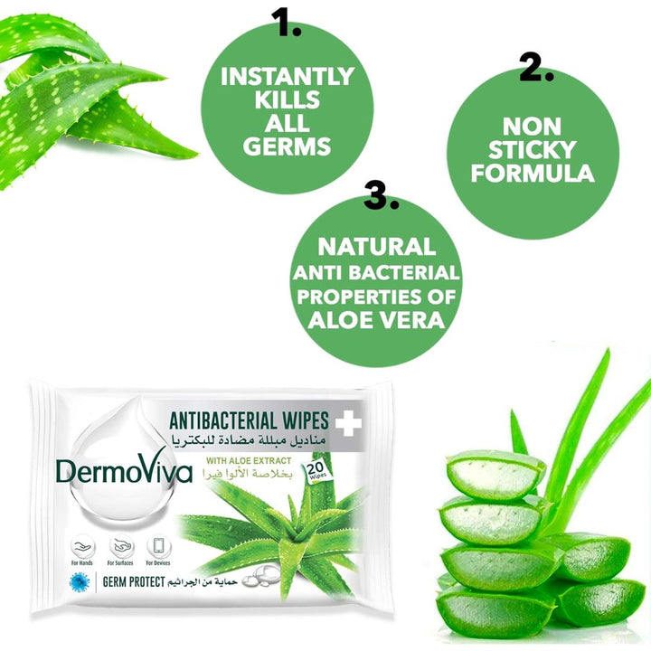 DermoViva Antibacterial wipes with Aloe Vera Extracts, 20pc