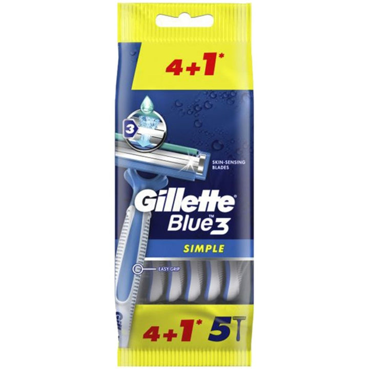 Gillette Blue 3 Simple Men's Disposable Razors, 5 Pieces