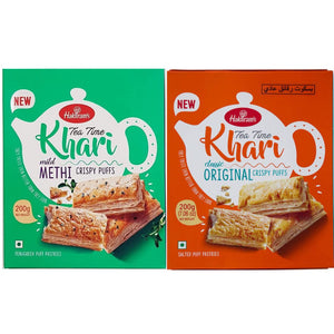 2in1 Haldiram's Tea Time Khari Crispy Puffs Classic Original & Mild Methi, 2 x 200g