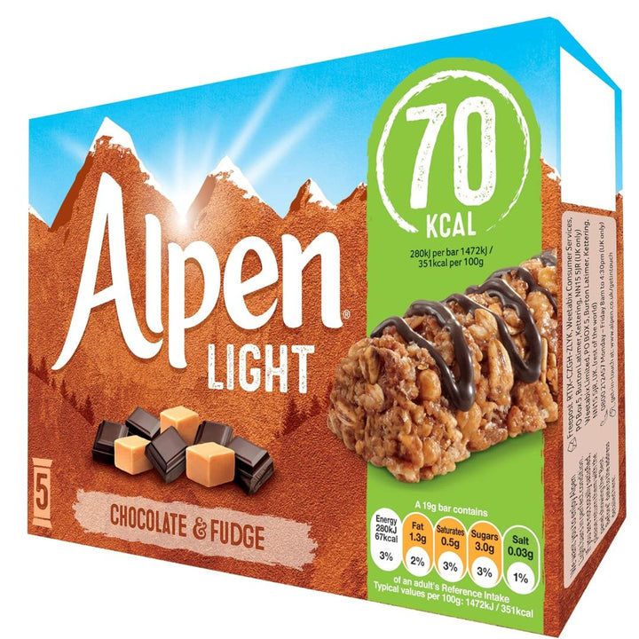 Alpen Light Chocolate & Fudge 5bars, 95g