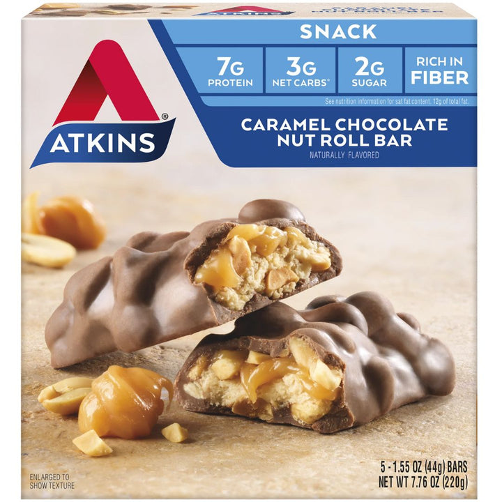 Atkins Caramel Chocolate Nut Roll Bar, 220g