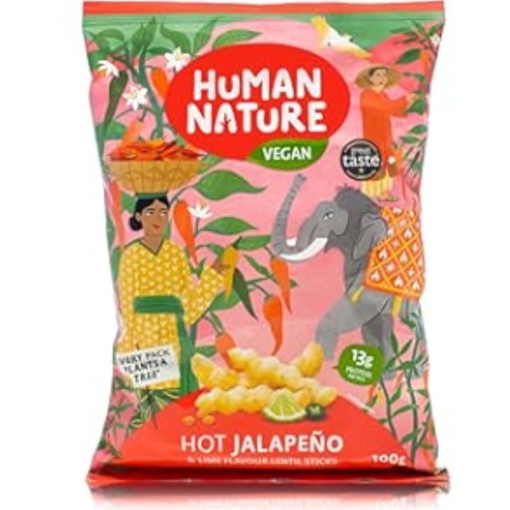 Human Nature Vegan Hot Jalapeno & Lime Falvour Lentil Snacks, 100g