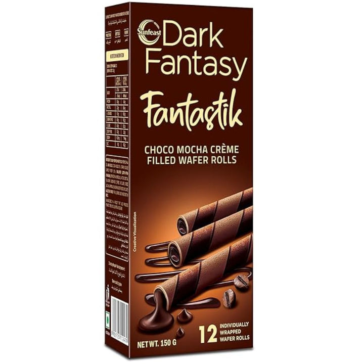 Sunfeast Dark Fantasy Fantastik Choco Mocha Creme Filled Wafer Rolls, 150g