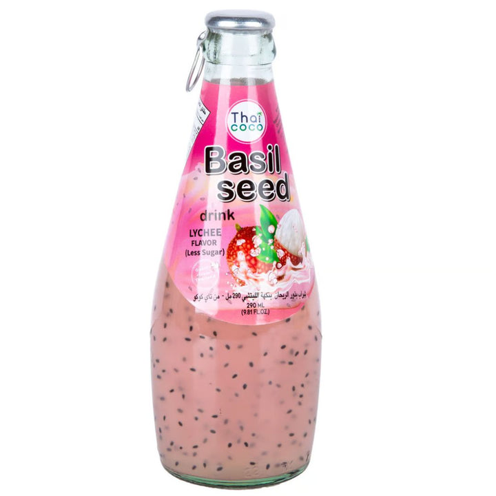 Thai Coco Basil Seed Drink Lychee Flavor Less Sugar, 290ml