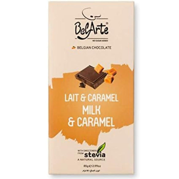 Bel Arte Belgian Chocolate Lait & Caramel Milk & Caramel with Stevia Sweeteners, 85g