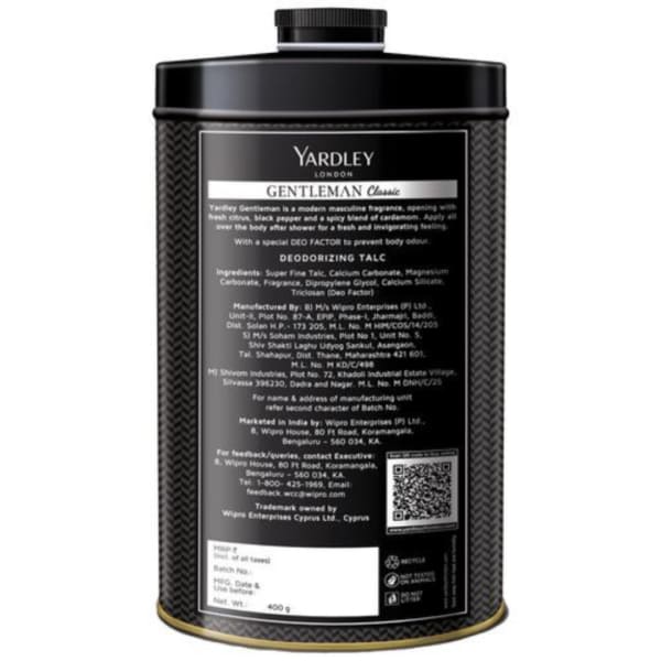 Yardley London Gentleman Classic Deodorising Talc, 250g